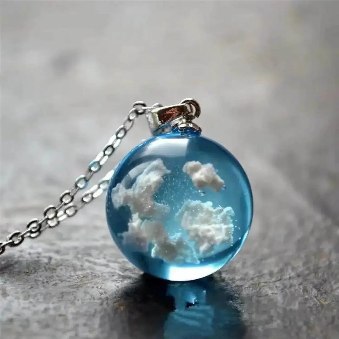 Chic Transparent Resin Rould Ball Moon Pendant Necklace Women Blue Sky White Cloud Chain Necklace Fashion Jewelry Gifts for Girl - - The Puntique