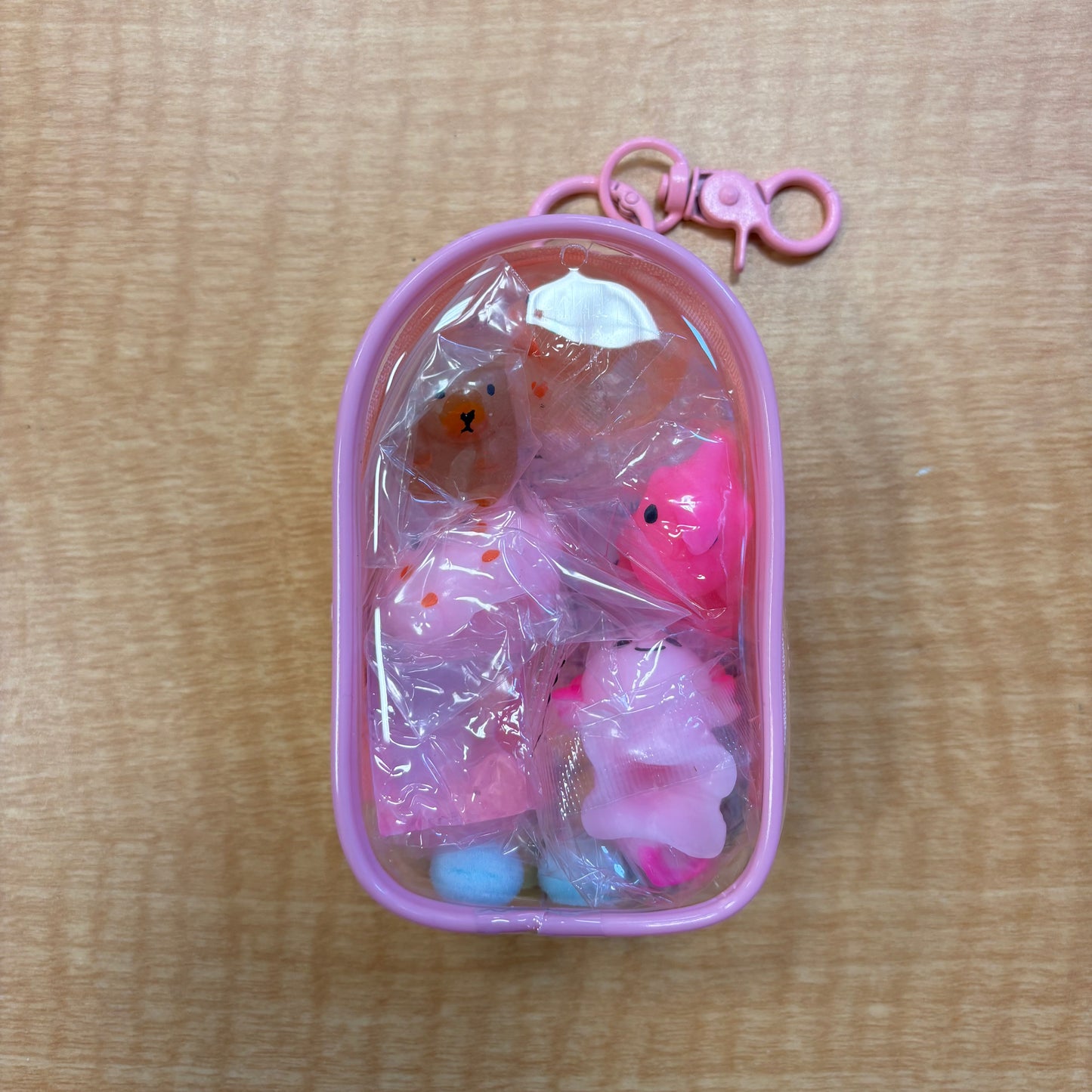 6 Squishes with Backpack Case Clip and Pom-Poms - Pink - The Puntique