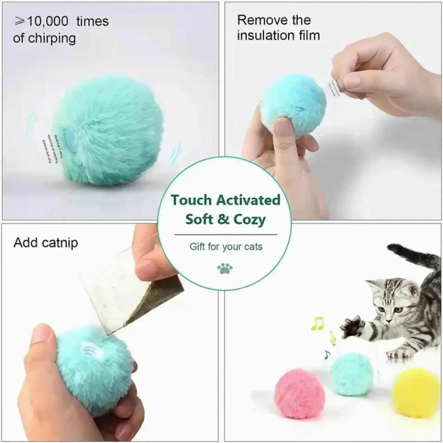 Fuzzy Cat Ball Toy with Lifelike Animal Chirping Sound - Aliexpress