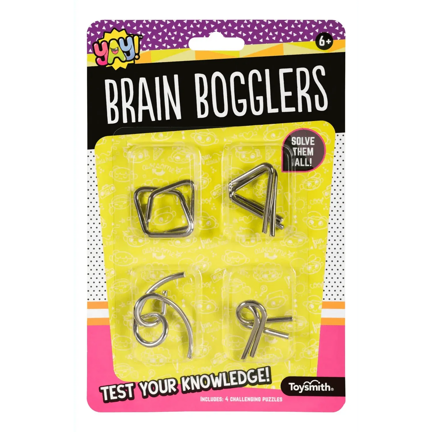 Toysmith - Yay! Brain Bogglers, Four Challenging Puzzles, Fun Size - - The Puntique