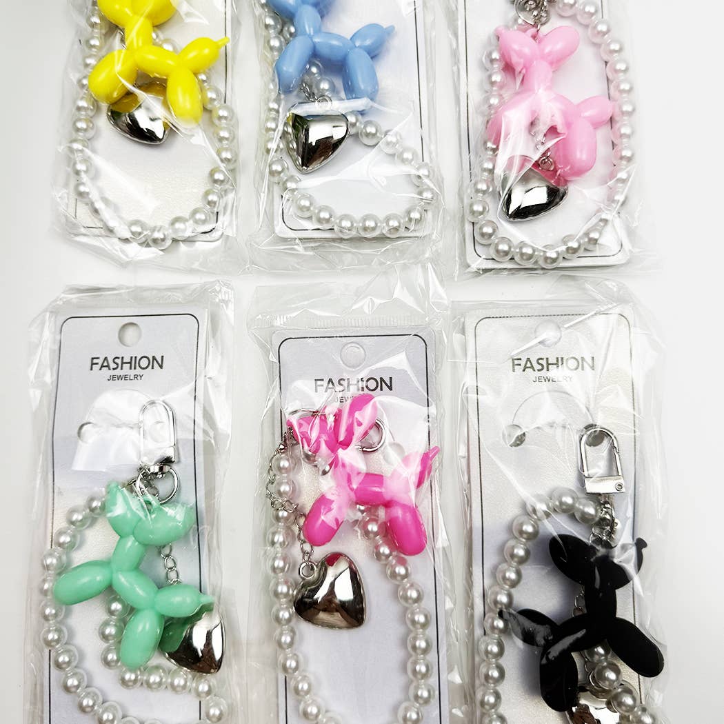 Balloon Puppy Keychain with Heart Charm - - The Puntique