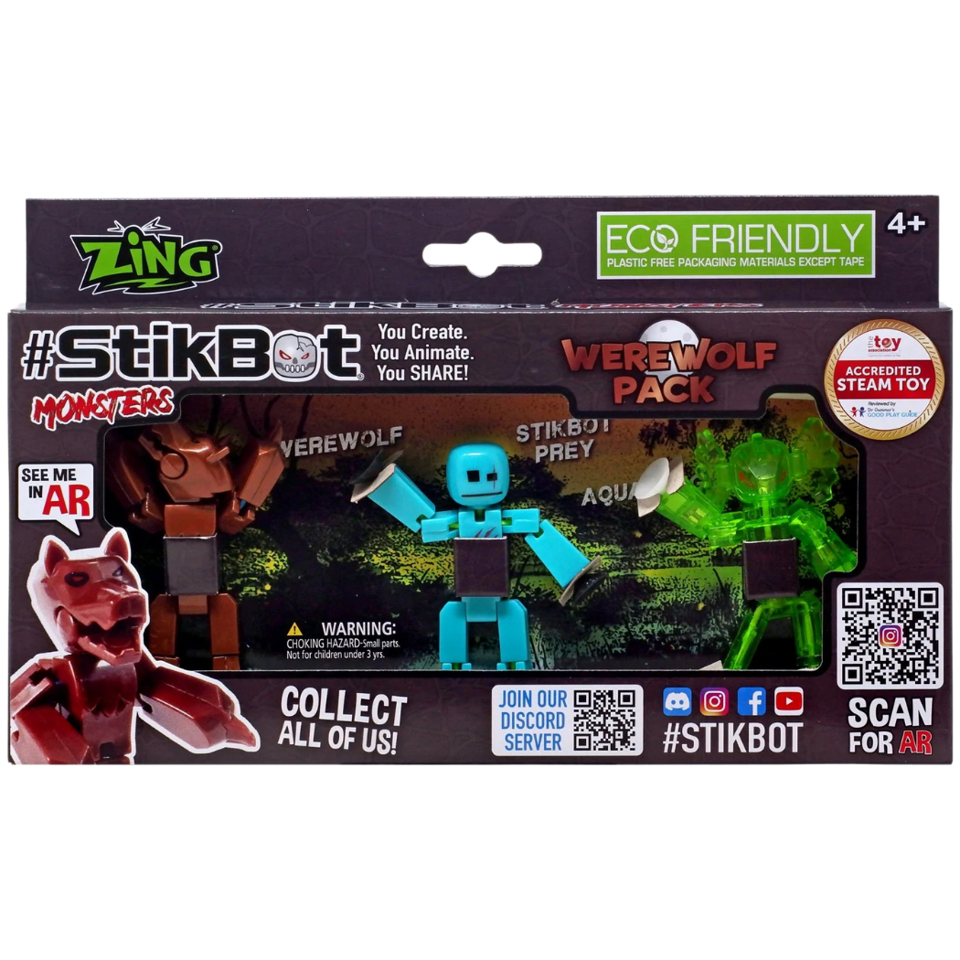 Zing StikBot Monsters Werewolf 3 Pack Posable Animation - - The Puntique