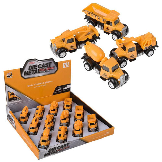 3" Die Cast Pull Back Construction Vehicles 12Ct