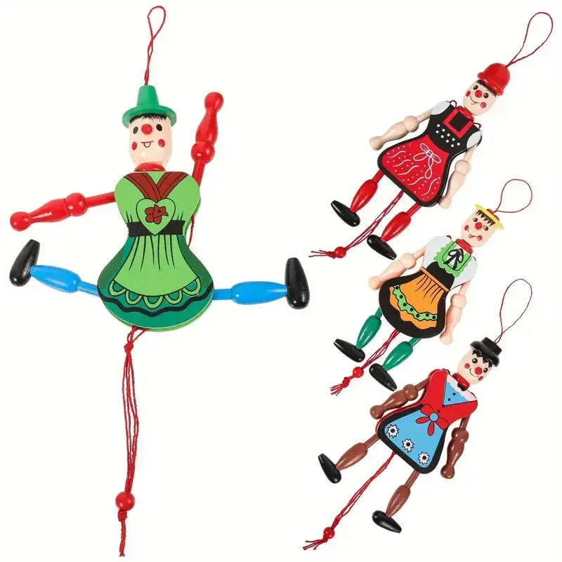 Wooden Marionette Puppets – 7" Handcrafted Pull-String Dolls - - The Puntique