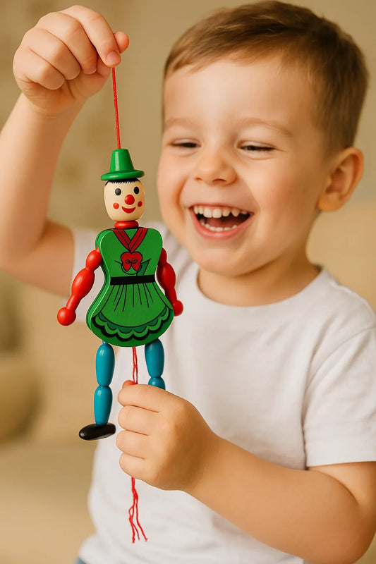 Wooden Marionette Puppets – 7" Handcrafted Pull-String Dolls - - The Puntique