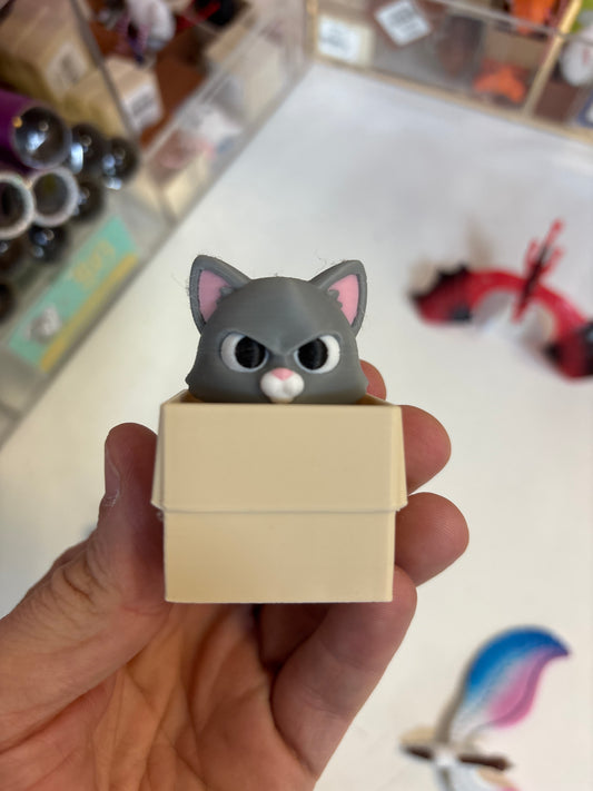 3D Printed Cat in Box Keychain Clickers - Gray - The Puntique
