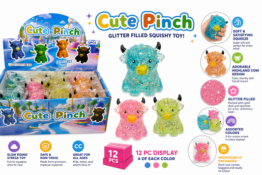 Cute Pinch Glitter Highland Bull Squishy