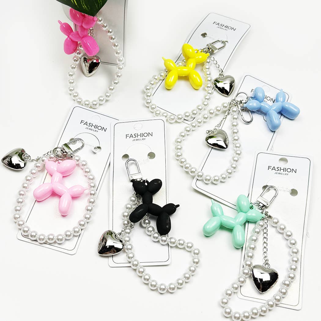 Balloon Puppy Keychain with Heart Charm - ONE SIZE(12) ASSORTED COLOR - The Puntique