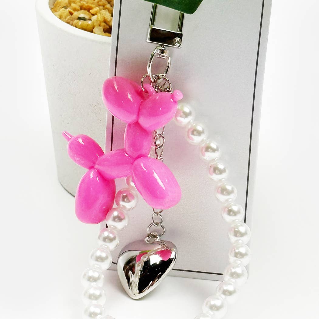 Balloon Puppy Keychain with Heart Charm - - The Puntique