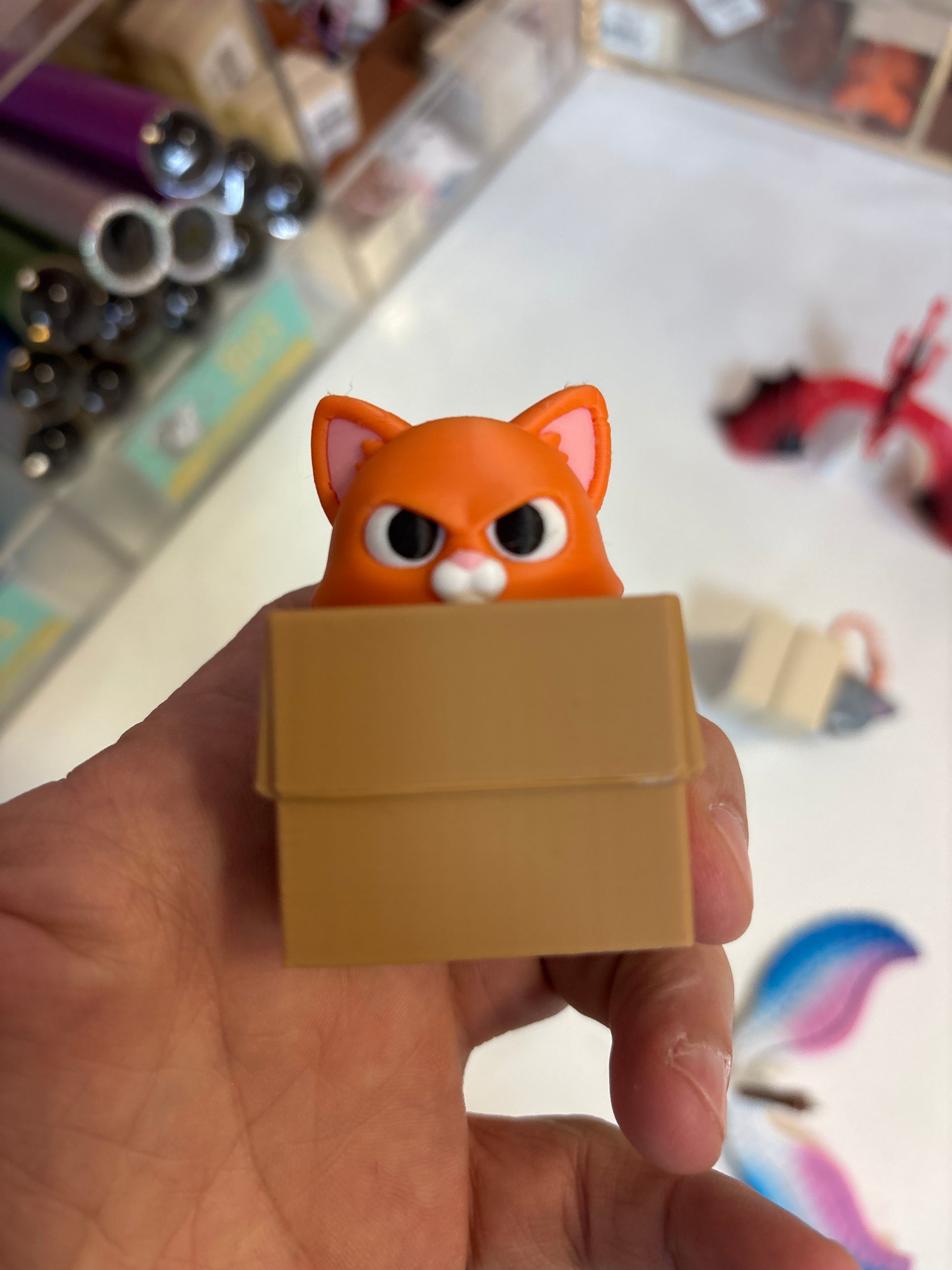 3D Printed Cat in Box Keychain Clickers - Orange - The Puntique