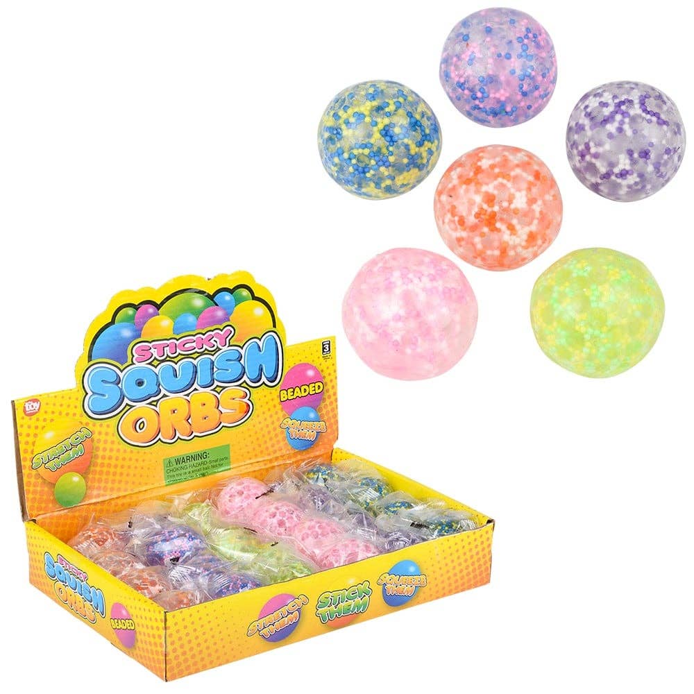 1.6" Squish Sticky Beaded Orbs Squishy Toy 24ct - LLB Toys - - The Puntique