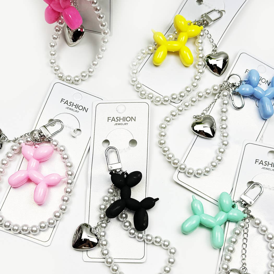 Balloon Puppy Keychain with Heart Charm - - The Puntique