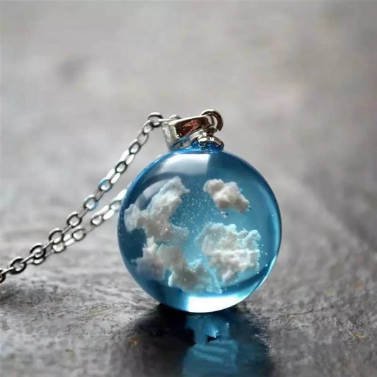 Chic Transparent Resin Rould Ball Moon Pendant Necklace Women Blue Sky White Cloud Chain Necklace Fashion Jewelry Gifts for Girl - Aliexpress