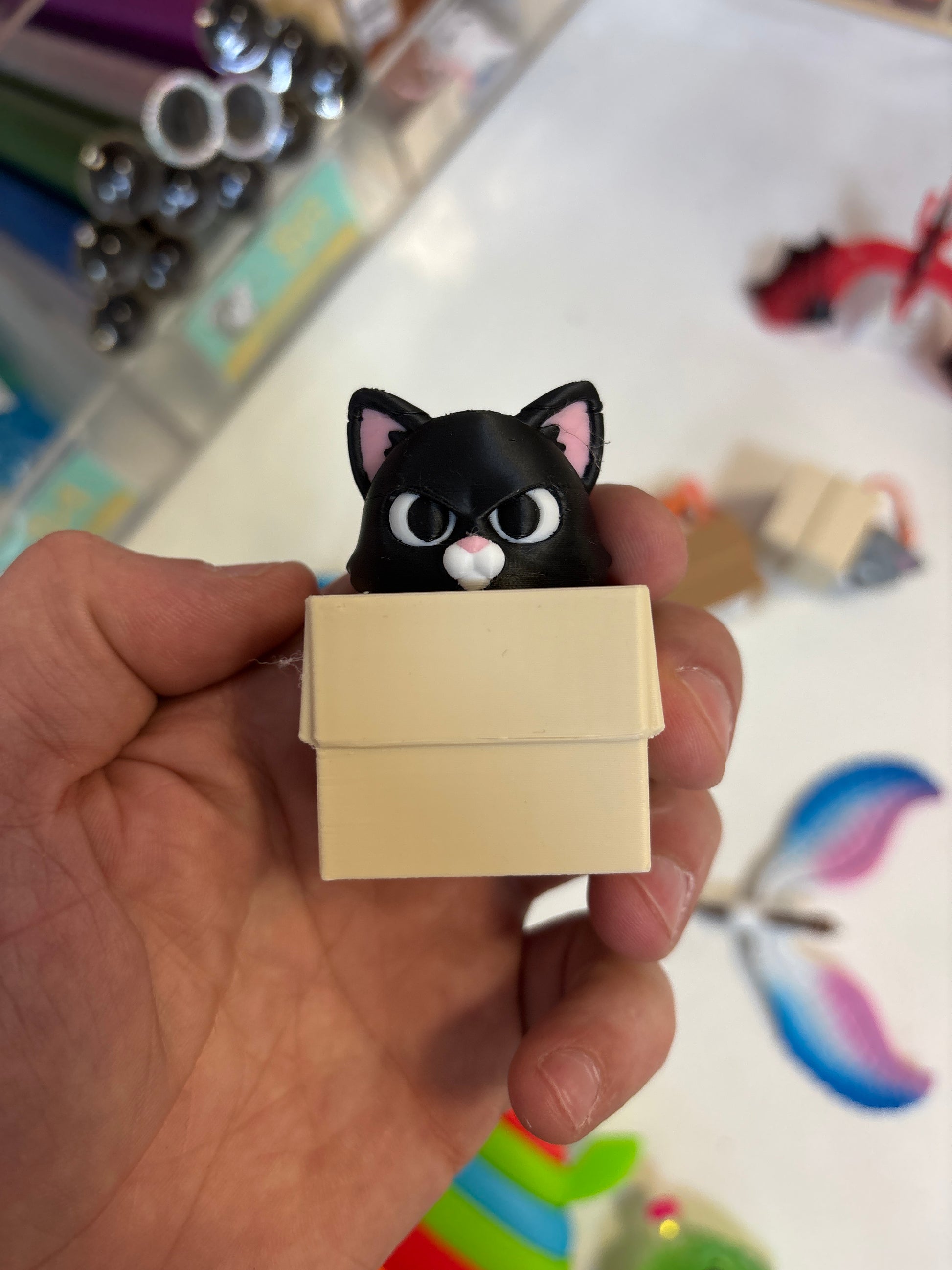 3D Printed Cat in Box Keychain Clickers - Black - The Puntique