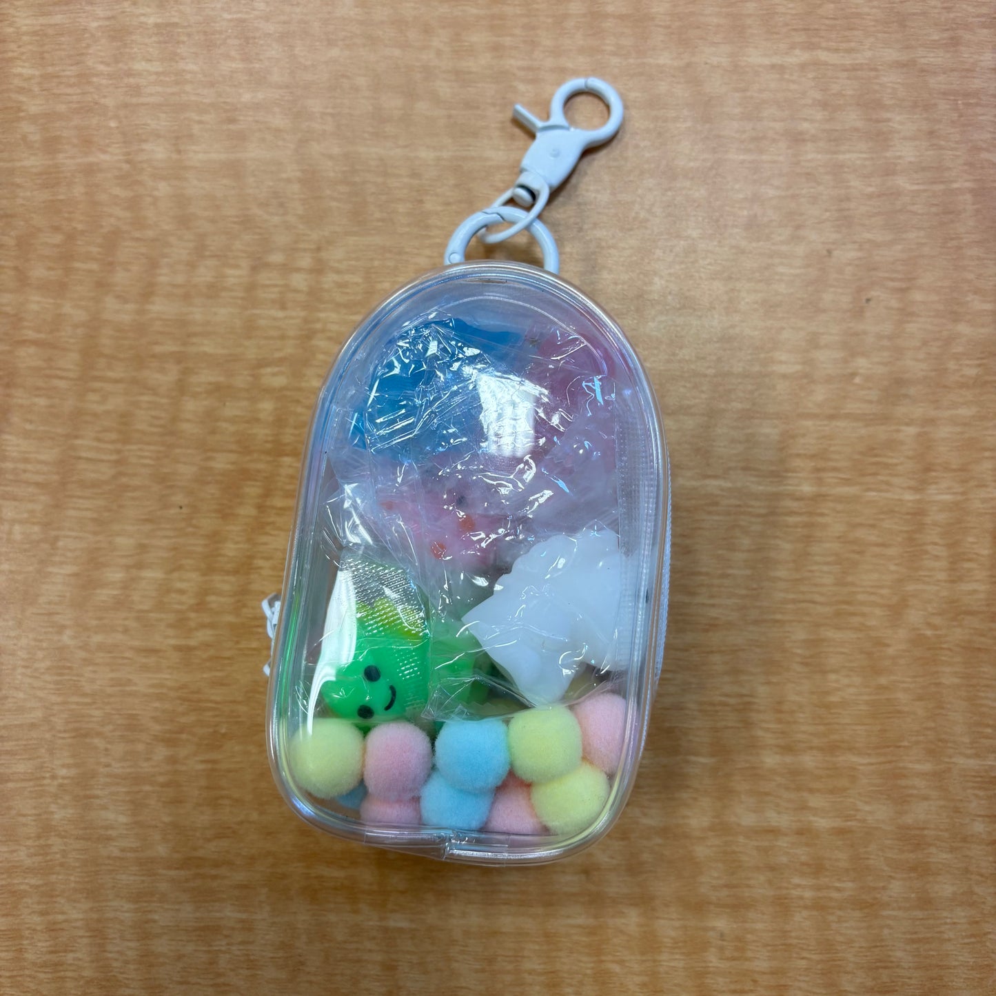 6 Squishes with Backpack Case Clip and Pom-Poms - White - The Puntique