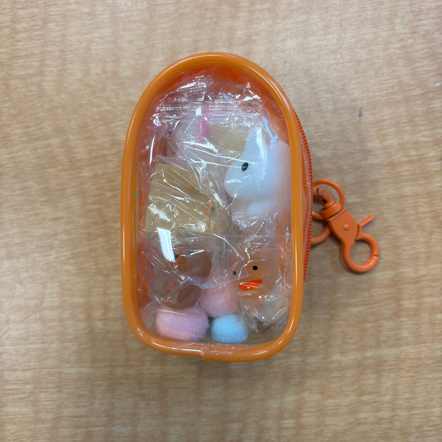 6 Squishes with Backpack Case Clip and Pom-Poms - Orange - The Puntique
