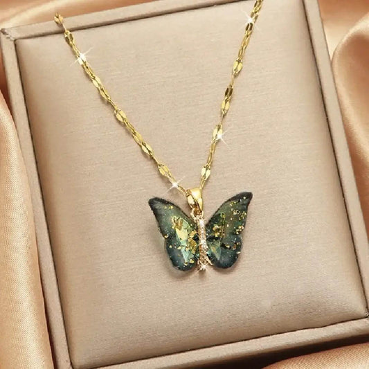 Gold Butterfly Series Copper Encrusted Zircon Pendant Steel Chain Simple And Elegant Necklace - Aliexpress