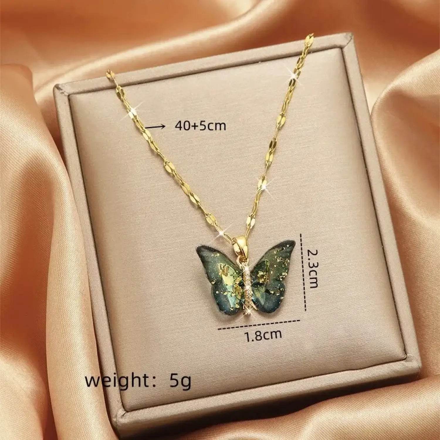 Gold Butterfly Series Copper Encrusted Zircon Pendant Steel Chain Simple And Elegant Necklace - Aliexpress