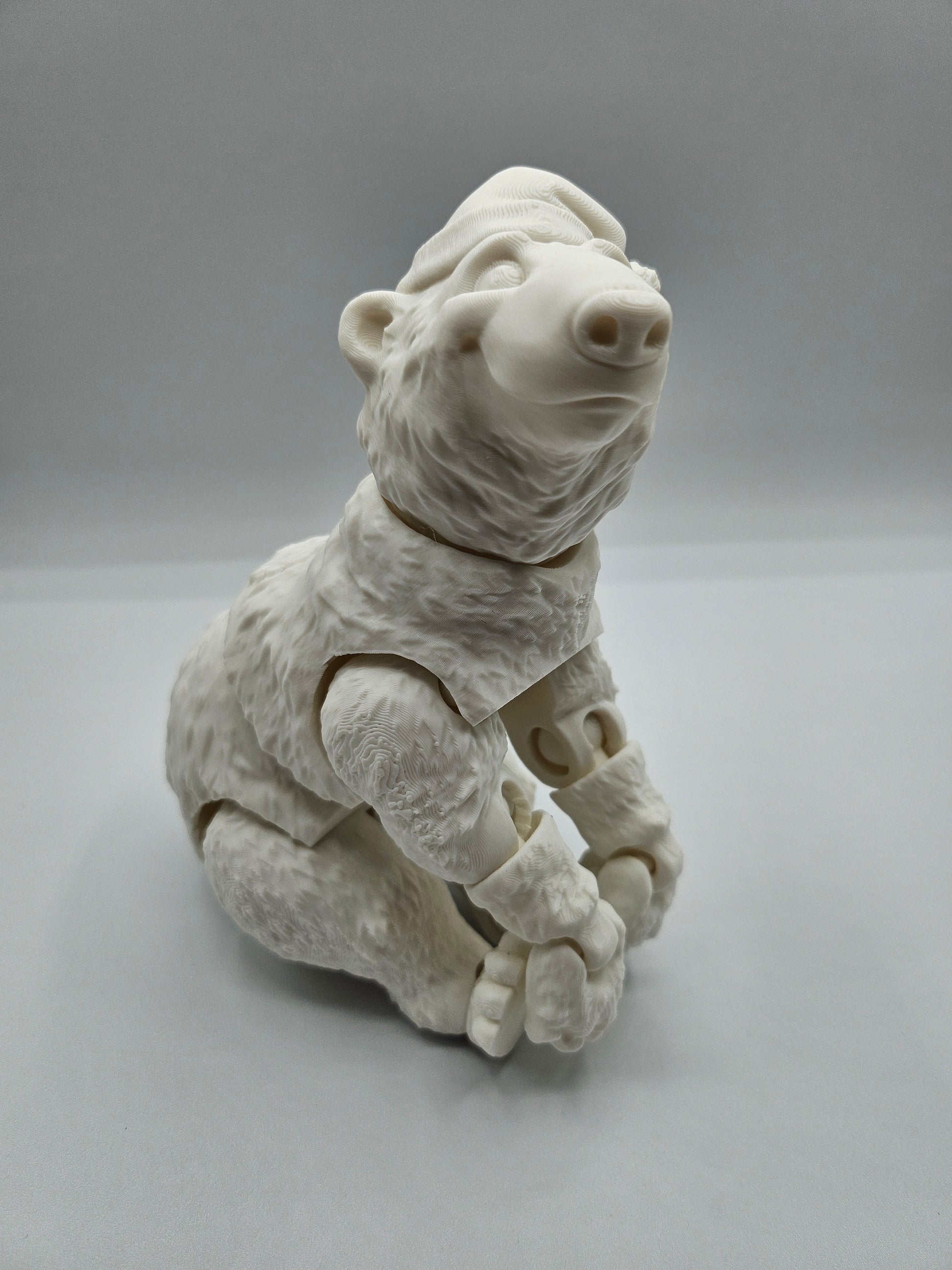 8” 3D printed articulated Standing Polar Bear - Winter Hat - The Puntique