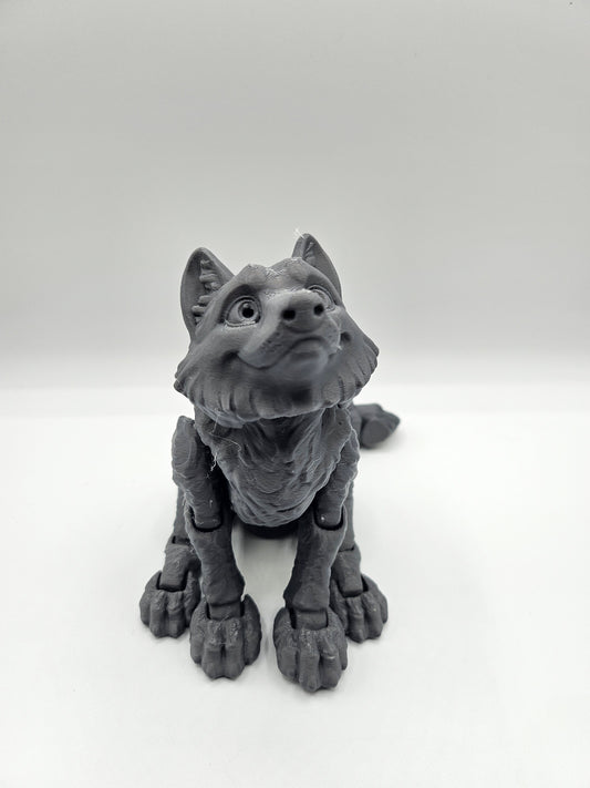 9” 3D printed articulated Standing Timber Wolf - Smiling - The Puntique