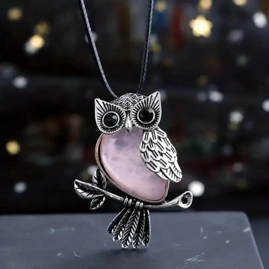 Natural Crystal Owl Healing Crystal Stone Pendant Necklace Women’s Natural Amethyst Rose Quartz Gem - Aliexpress