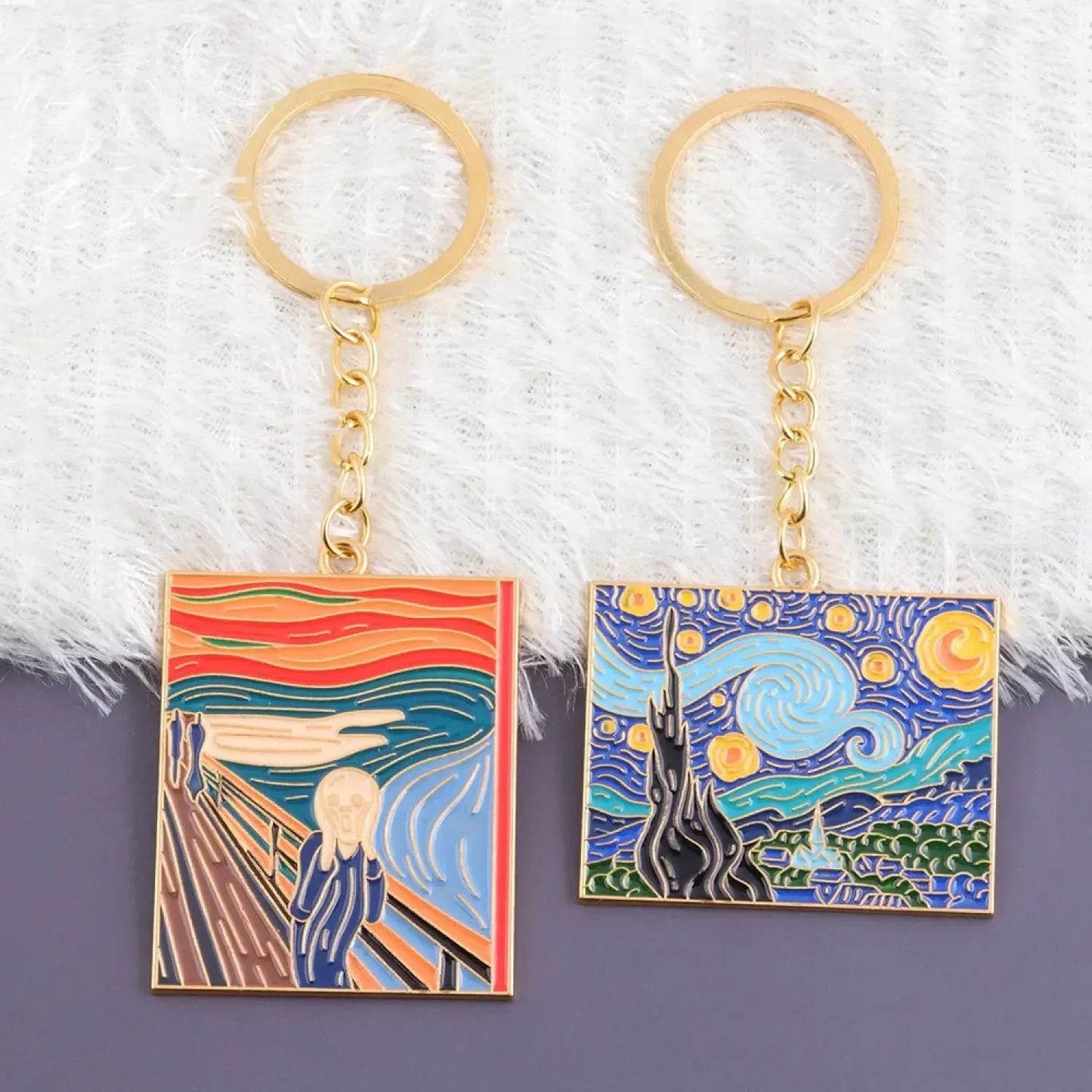 The Starry Night Oil Painting Keychain Van Gogh Art Collection Key Chain for Women Men Car Keyring Jewelry - Aliexpress