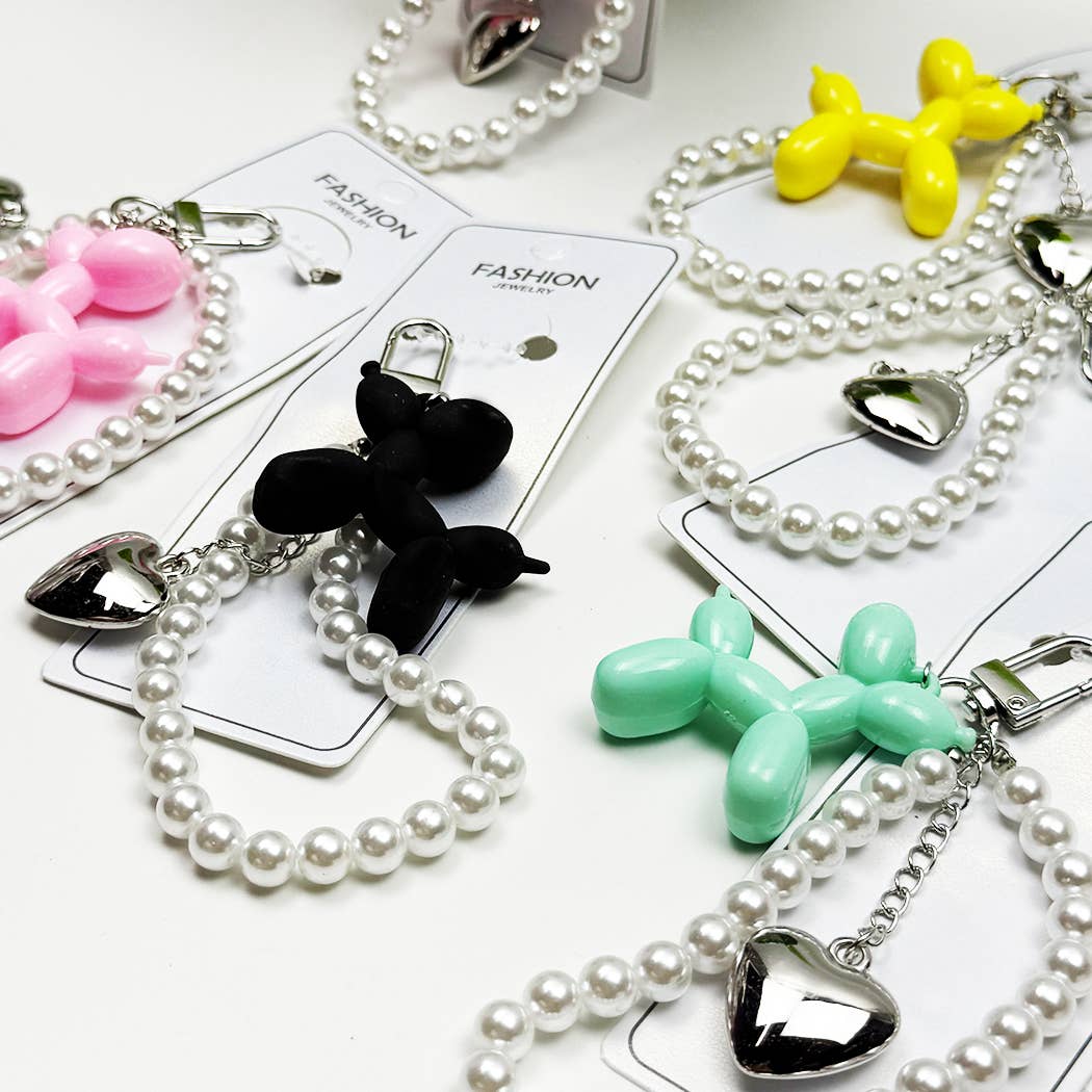 Balloon Puppy Keychain with Heart Charm - - The Puntique
