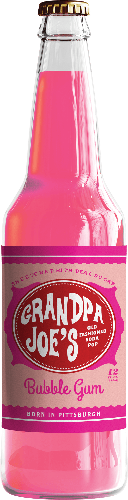 Grandpa Joe's Bubble Gum Soda, 12oz Glass Bottle - Grandpa Joe's Candy Shop