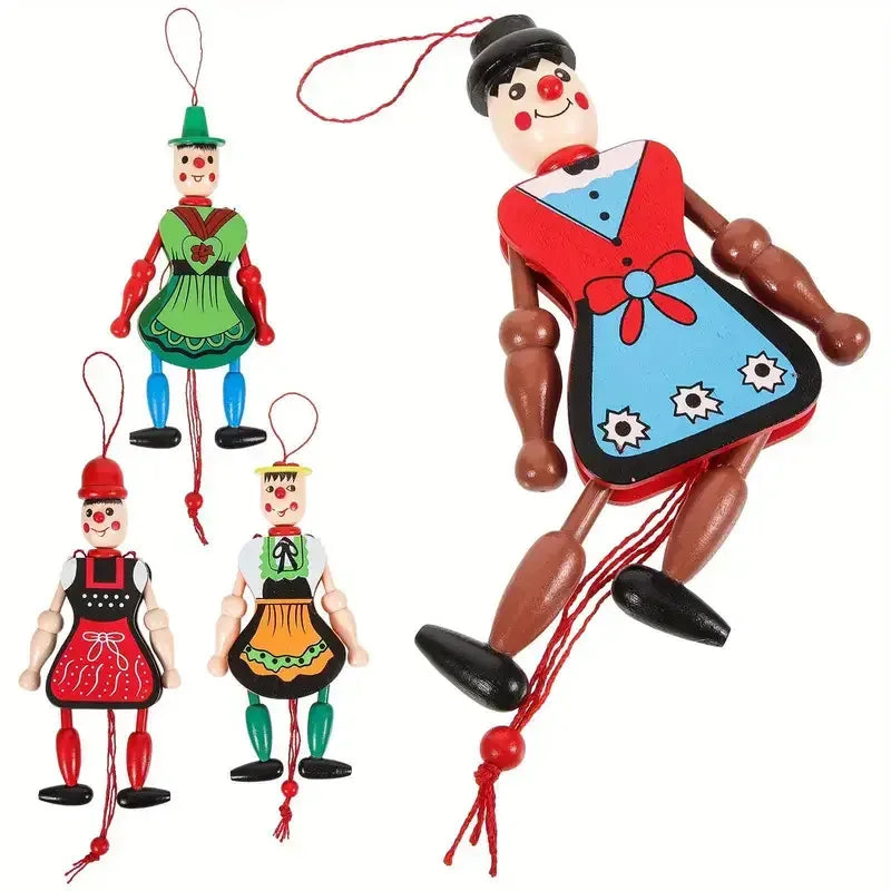 Wooden Marionette Puppets – 7" Handcrafted Pull-String Dolls - - The Puntique